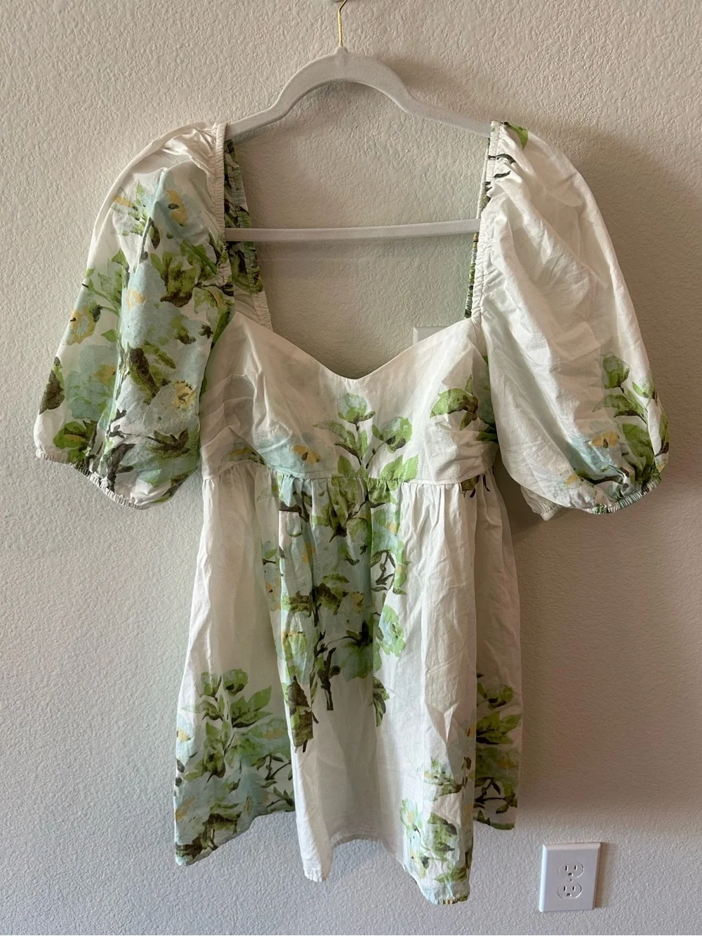Free People Peony Mini Babydoll Dress in Green and White